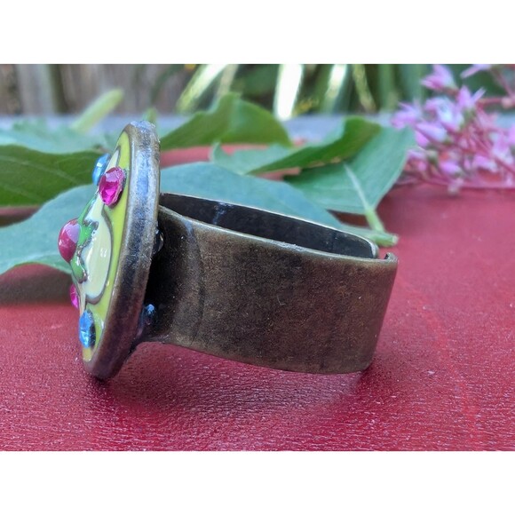 Vintage Enamel Ring, Baroque Adjustable Ring - Picture 7 of 9